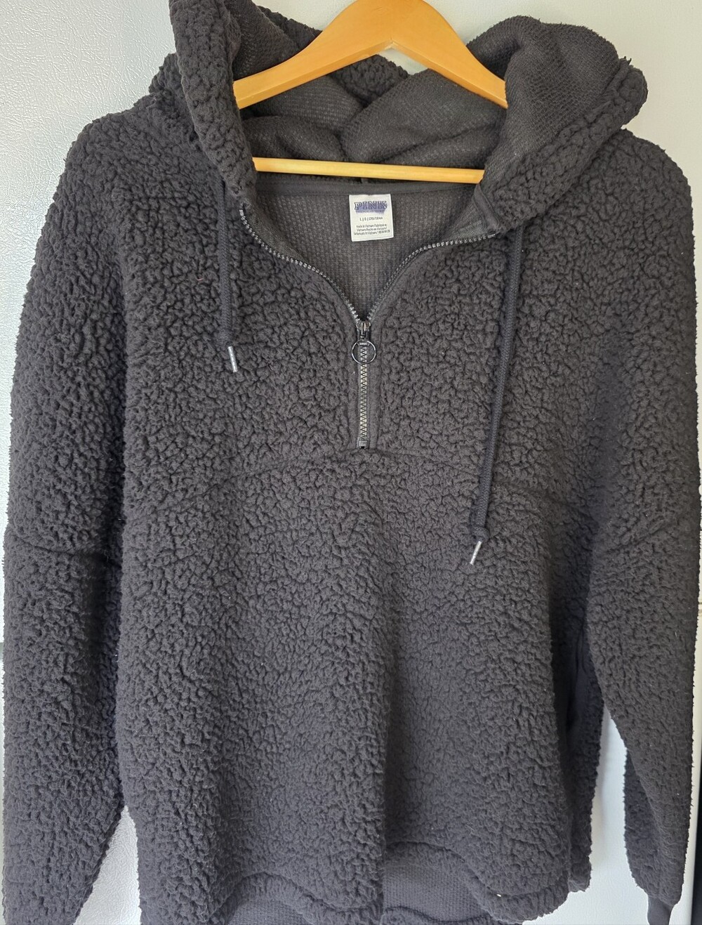 Womens Sherpa Half-Zip Hoodie Sweater - Black Pink-victoria Secrets